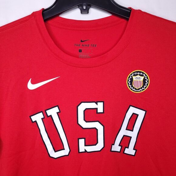 Nike USA Olympics T Shirt Mens Large Red Dri Fit Athletic Cut - Picture 2 of 10